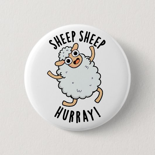 Schafe Hurray Funny Animal Puff Button (Vorderseite)