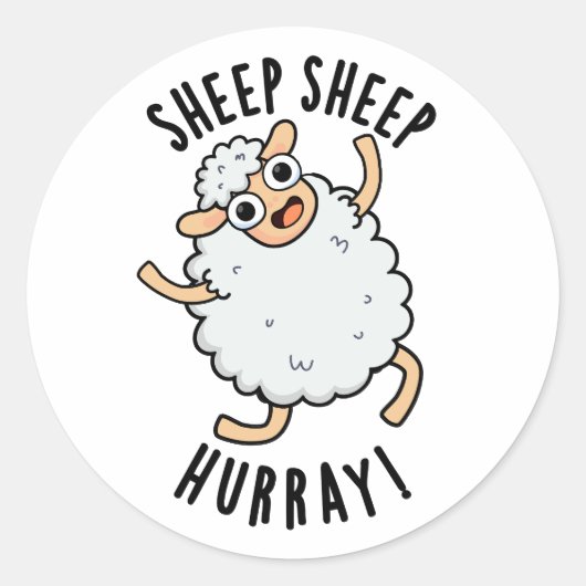 Schafe Hurray Funny Animal Puff Runder Aufkleber (Vorderseite)