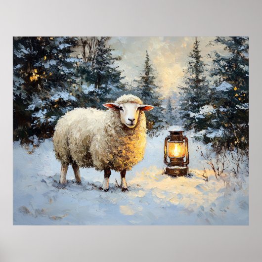 Schafe im Laternenlichtwald Poster (Vorne)