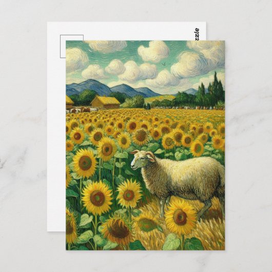 Schafe in den Sonnenblumenfeldern Postkarte (Vorne/Hinten)