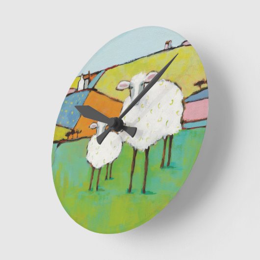 Schafe in der Wiese Runde Wanduhr (Winkel)