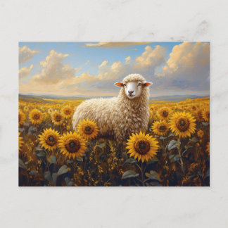 Schafe in einem Sonnenblumenfeld Postkarte