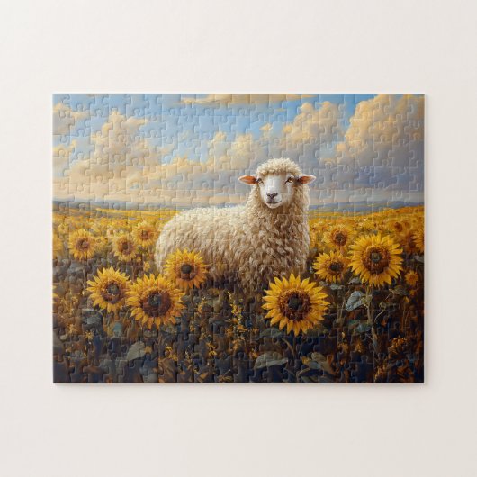 Schafe in einem Sonnenblumenfeld Puzzle (Horizontal)