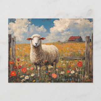 Schafe in einer rustikalen Wildblume Postkarte