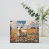 Schafe in einer rustikalen Wildblume Postkarte (Stehend Vorderseite)