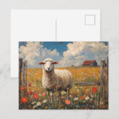 Schafe in einer rustikalen Wildblume Postkarte (Vorne/Hinten)