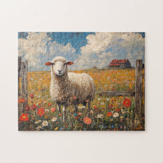 Schafe in einer rustikalen Wildblume Puzzle