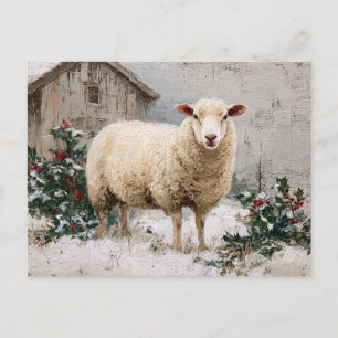 Schafe in einer schneebedeckten Winterlandschaft Postkarte