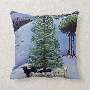 Schafe in einer Winter-Landschaft Kissen