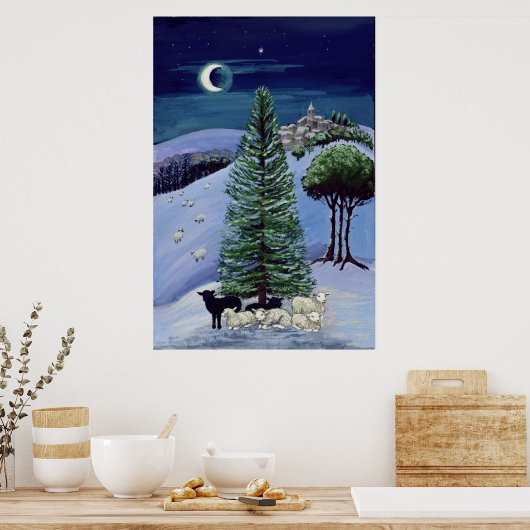 Schafe in einer Winterlandschaft Poster (Küche)