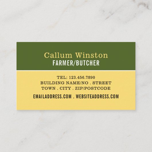 Schafe in Feld, Bauer und Metzger Visitenkarte (Rückseite)