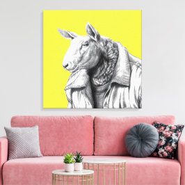 Schafe in Jeans Jacket (Retro Yellow) Leinwanddruck