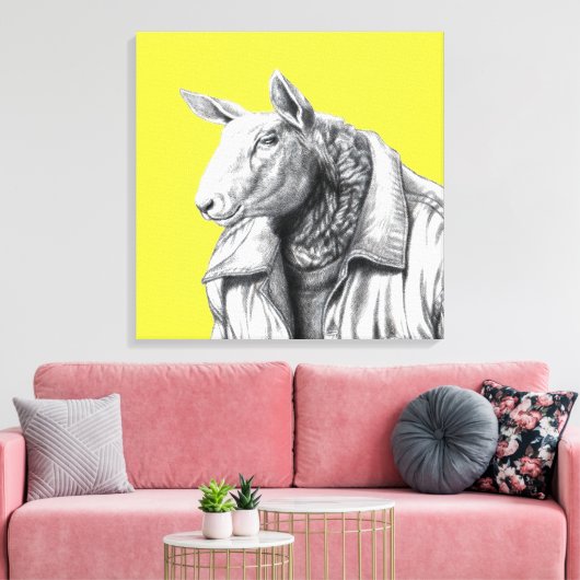 Schafe in Jeans Jacket (Retro Yellow) Leinwanddruck (Insitu (Wohnzimmer))