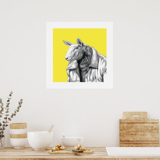 Schafe in Jeans Jacket (Retro Yellow) Poster (Küche)