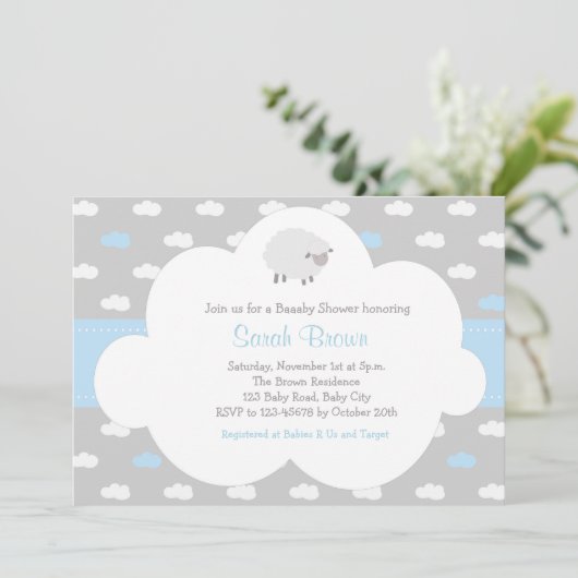 Schafe mit Cloud-Einladung (Grau blau) Einladung (Stehend Vorderseite)