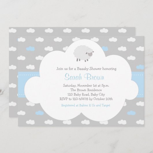 Schafe mit Cloud-Einladung (Grau blau) Einladung (Vorne/Hinten)