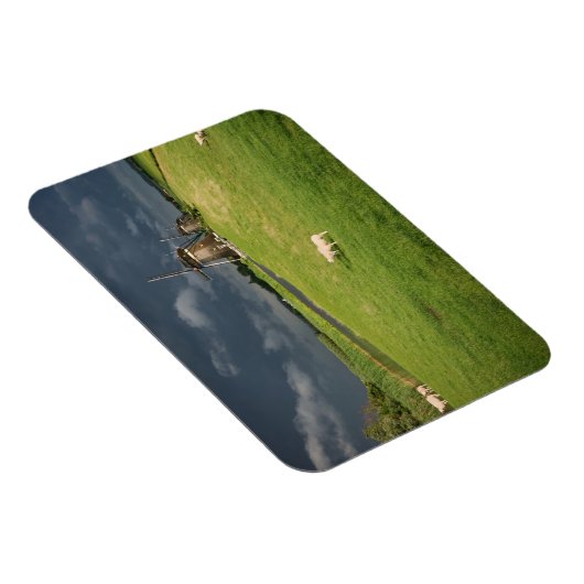 Schafe mit Windmühlen unter dunklen Wolken Magnet (Rechte Seite)