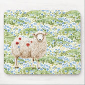 Schafe Rote Klatschmohn Blaue Blumen Wiese Mousepad (Vorne)