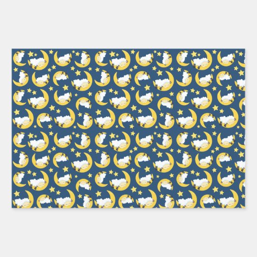 Schafe, schlafende Schafe, Mond, Sterne Geschenkpapier Set (Vorderseite 3)