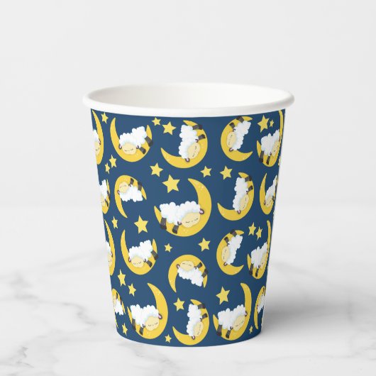 Schafe, schlafende Schafe, Mond, Sterne Pappbecher (Rückseite)