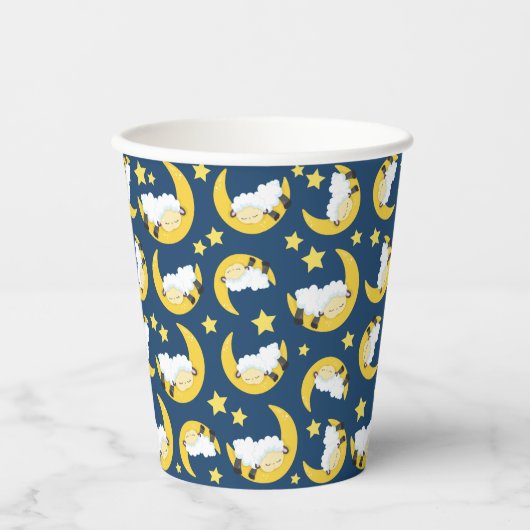 Schafe, schlafende Schafe, Mond, Sterne Pappbecher (Vorderseite)
