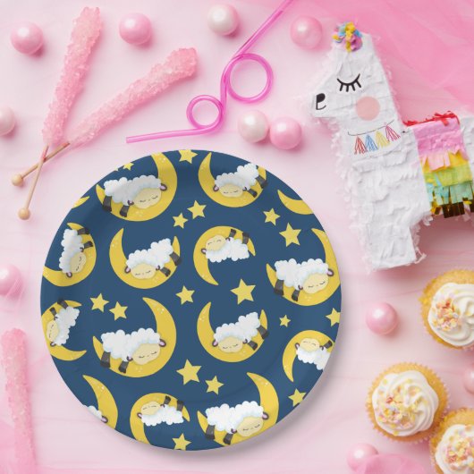 Schafe, schlafende Schafe, Mond, Sterne Pappteller (Party)