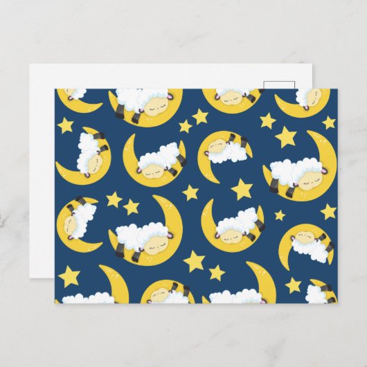 Schafe, schlafende Schafe, Mond, Sterne Postkarte (Vorne/Hinten)
