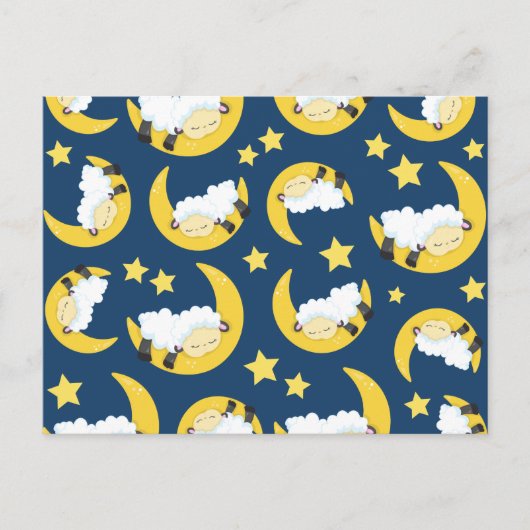 Schafe, schlafende Schafe, Mond, Sterne Postkarte (Vorderseite)