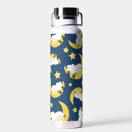 Schafe, schlafende Schafe, Mond, Sterne Trinkflasche (Rückseite)