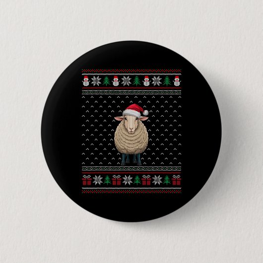 Schafe tragen Weihnachtsmannmütze Ugly Xmas Sheep Button (Vorderseite)