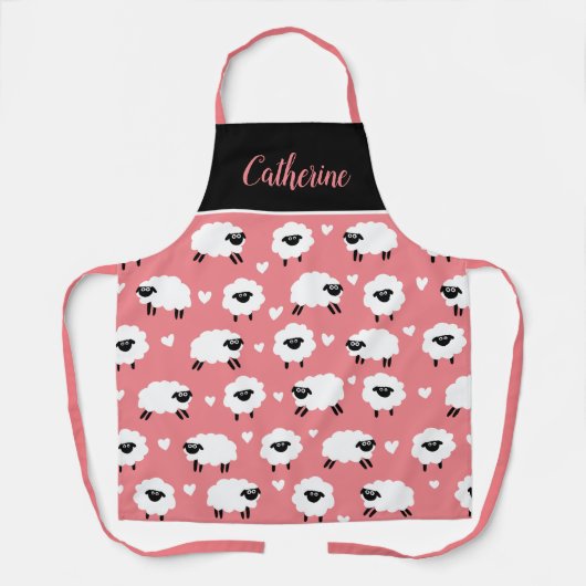 Schafe und Herzen mit Namen - rosa Schürze (Vorderseite)