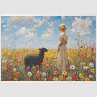 Schafe und Hirten mit Wildblumen Seidenpapier