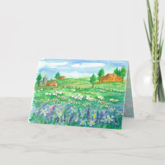 Schafe Wildblume Meadow Happy Birthday Karte (Vorderseite)