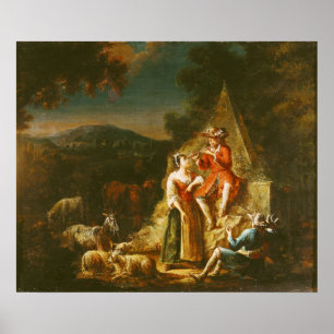 Schäfer, der eine Flöte spielt Poster