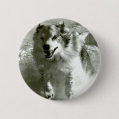 Schäfer-Hund, der in Schnee läuft, Button (Vorderseite)