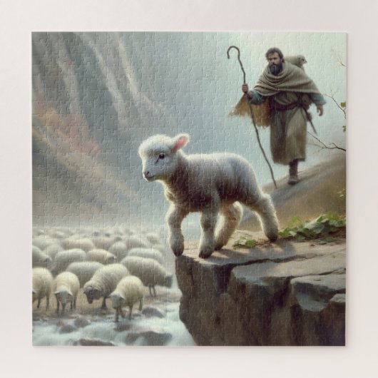 Schäfer jagt ein verlorenes Lamm auf einer Bergkli Puzzle (Vertikal)