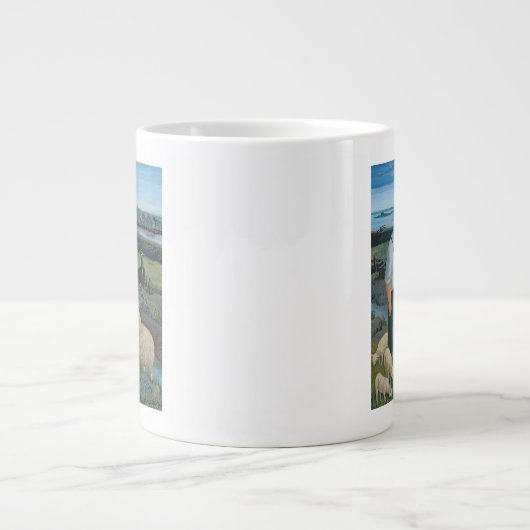 Schäfer mit Schafen in der Fluss-Landschaft Jumbo-Tasse (Vorderseite)