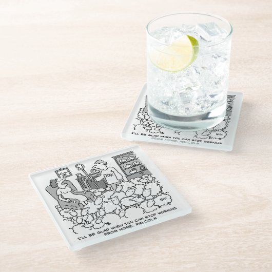 Schäferhund arbeitet von Zuhause mit Schafen. Funn Glasuntersetzer (Schrägansicht)