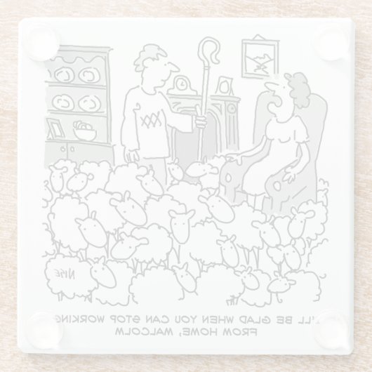 Schäferhund arbeitet von Zuhause mit Schafen. Funn Glasuntersetzer (Rückseite)