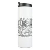 Schäferhund arbeitet von Zuhause mit Schafen. Funn Thermosbecher (Nach rechts gedreht)