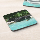 Schäferhund, der in Wasser springt Getränkeuntersetzer (Linke Seite)