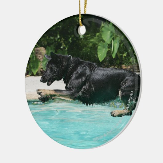 Schäferhund, der in Wasser springt Keramikornament (Links)