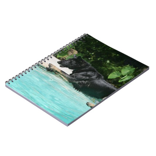 Schäferhund, der in Wasser springt Notizblock (Linke Seite)