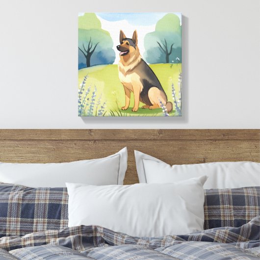 Schäferhund | Dog Aquarellmalerei Leinwanddruck (Insitu (Schlafzimmer))