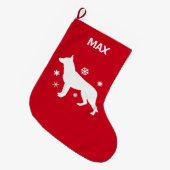 Schäferhund-Hund im Schnee in der Silhouette Großer Weihnachtsstrumpf (Vorderansicht (hängend))