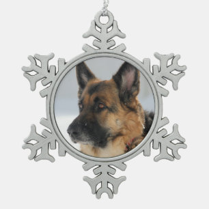 Schäferhund-Hund in der Schneeflocken Zinn-Ornament