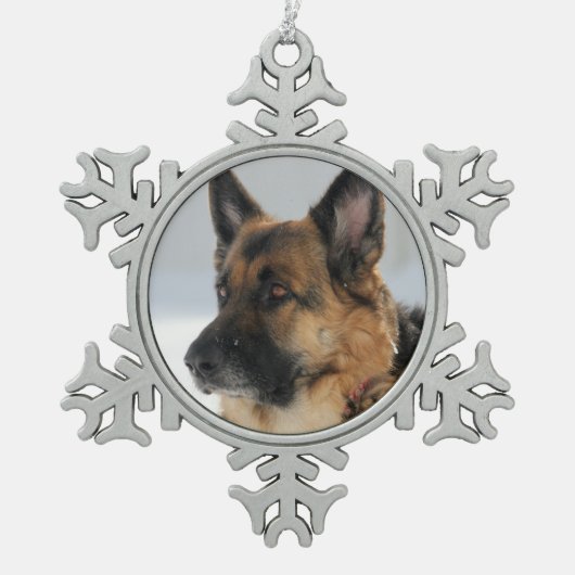 Schäferhund-Hund in der Schneeflocken Zinn-Ornament (Vorderseite)