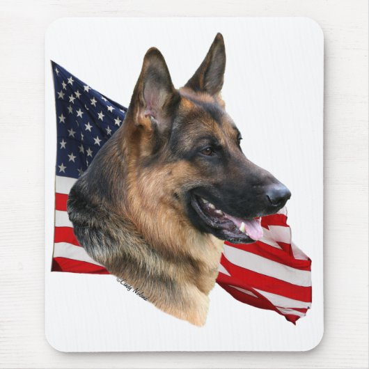 Schäferhund-Hundekopf mit Flagge Mousepad (Vorne)