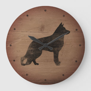 Schäferhund-HundeSilhouette-rustikale Art GSD Große Wanduhr