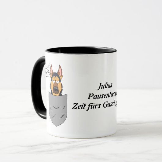 Schäferhund in Brusttasche, lustig Tasse (Vorderseite Links)